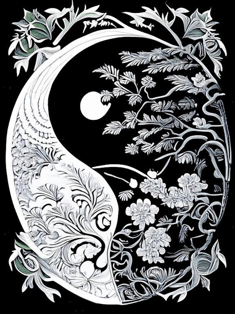 Abstract Yin and Yang 5 Linocut