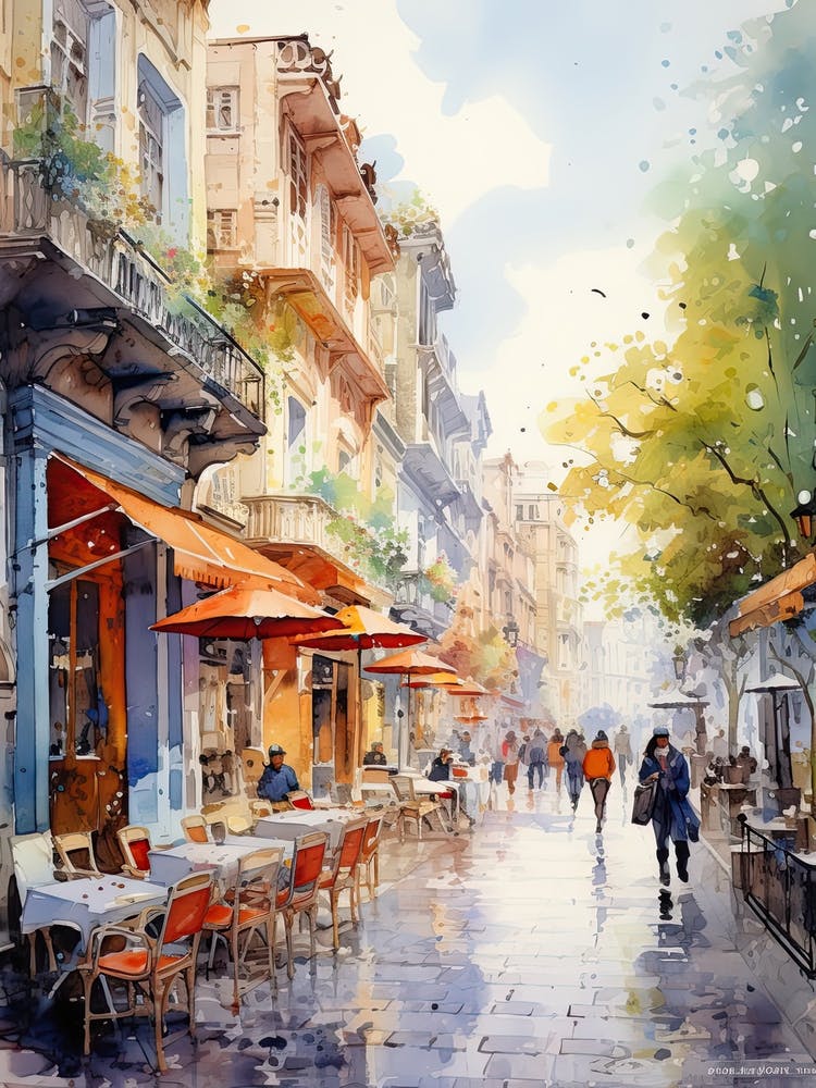 Istanbul Turkey In Autumn Fall, Watercolour 1