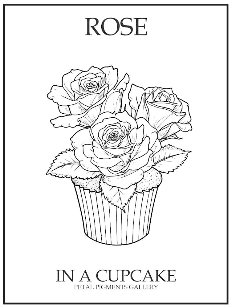 Rose In A Cupcake Line Drawing 1 Poster