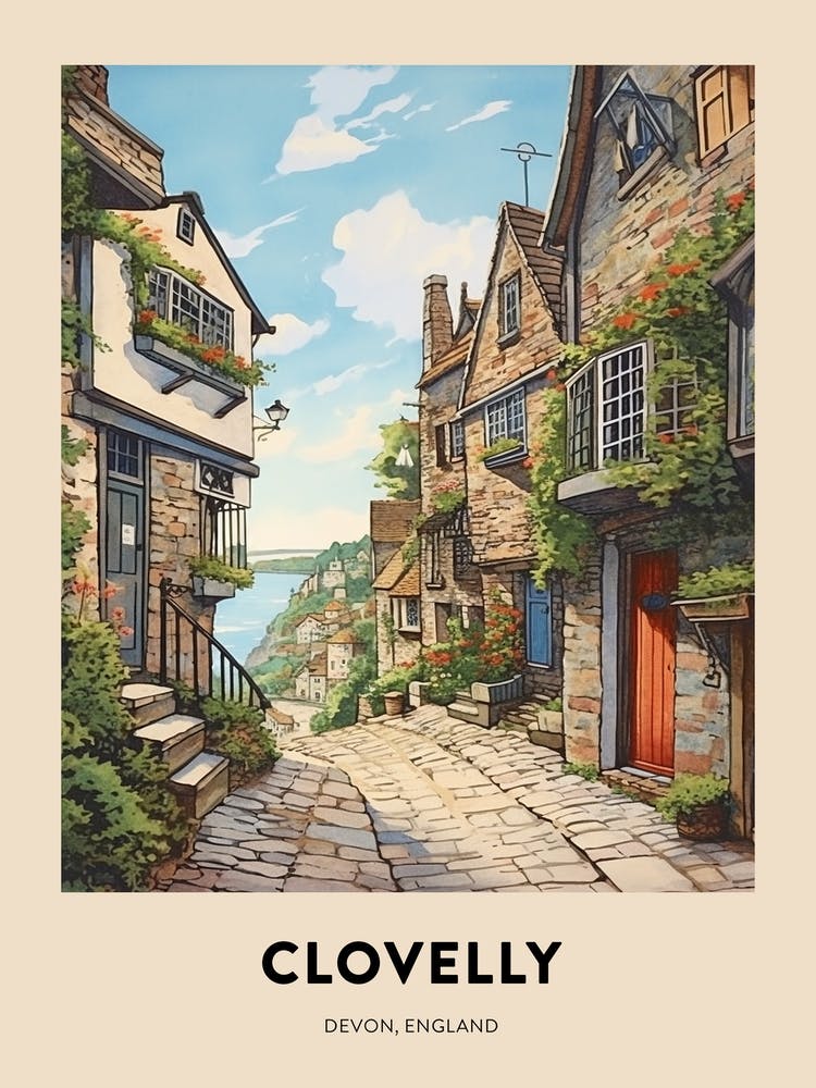 Devon Vintage Travel Poster Clovelly 4