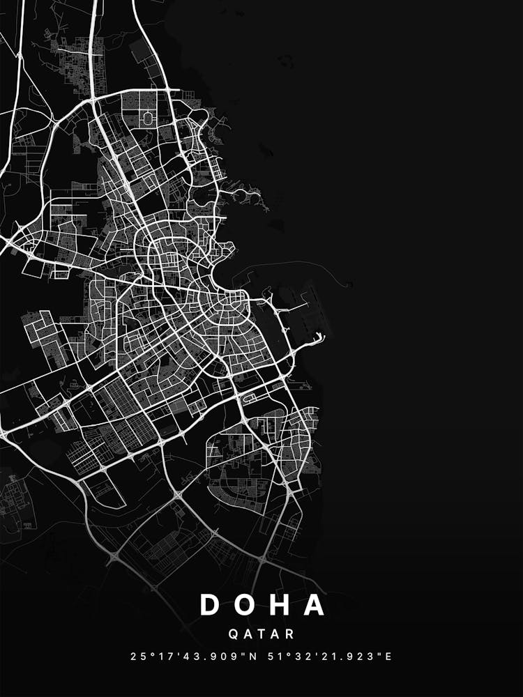 Doha Qatar Black Map