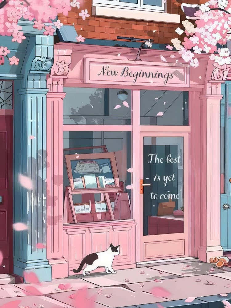 Cherry Blossom Print Bookshop Print Coffee Print Cafe Wall Art Prink Wall Art Kitchen Print Dreamy Print Pink Illustration Print Download(1)