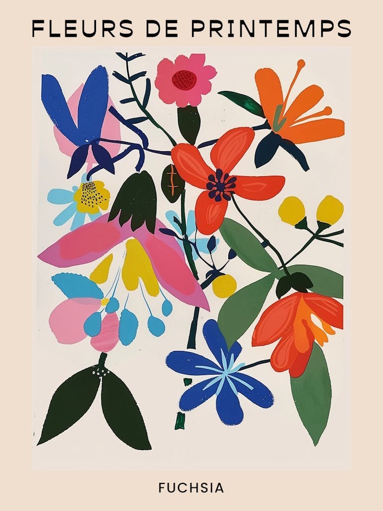Spring Floral French Poster  Fuchsia 2