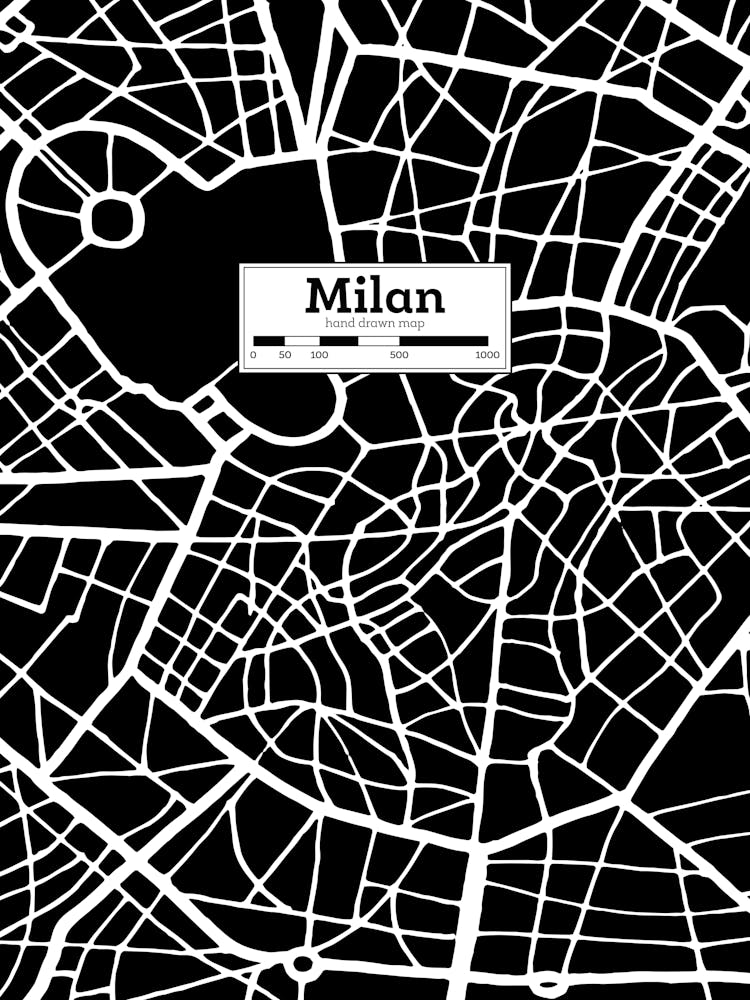 Milan City Map, Italy — Hand-drawn map, vector black map