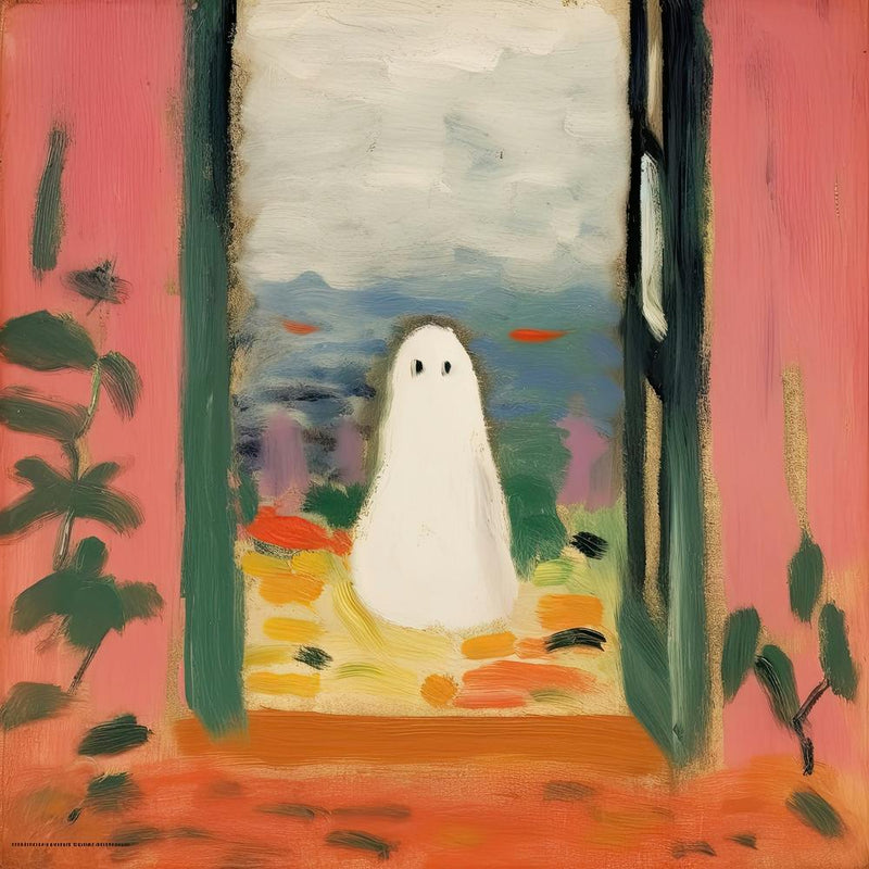 Open Window With A Ghost, Matisse Style, Spooky Halloween Square 2