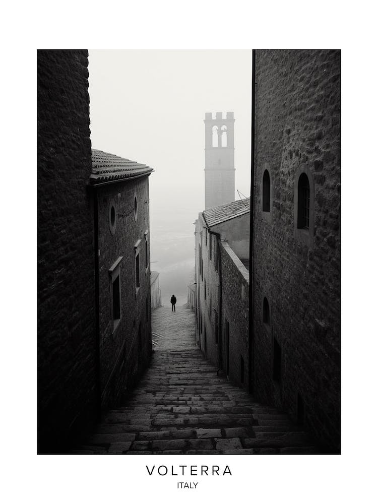 Poster Of Volterra, Italy, Black And White Analogue Photography 2