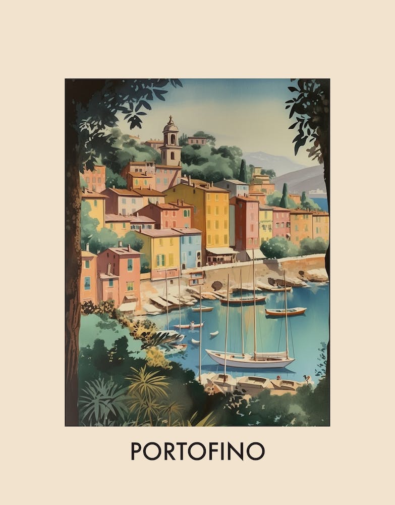 Portofino Italy 2 Vintage Travel Poster