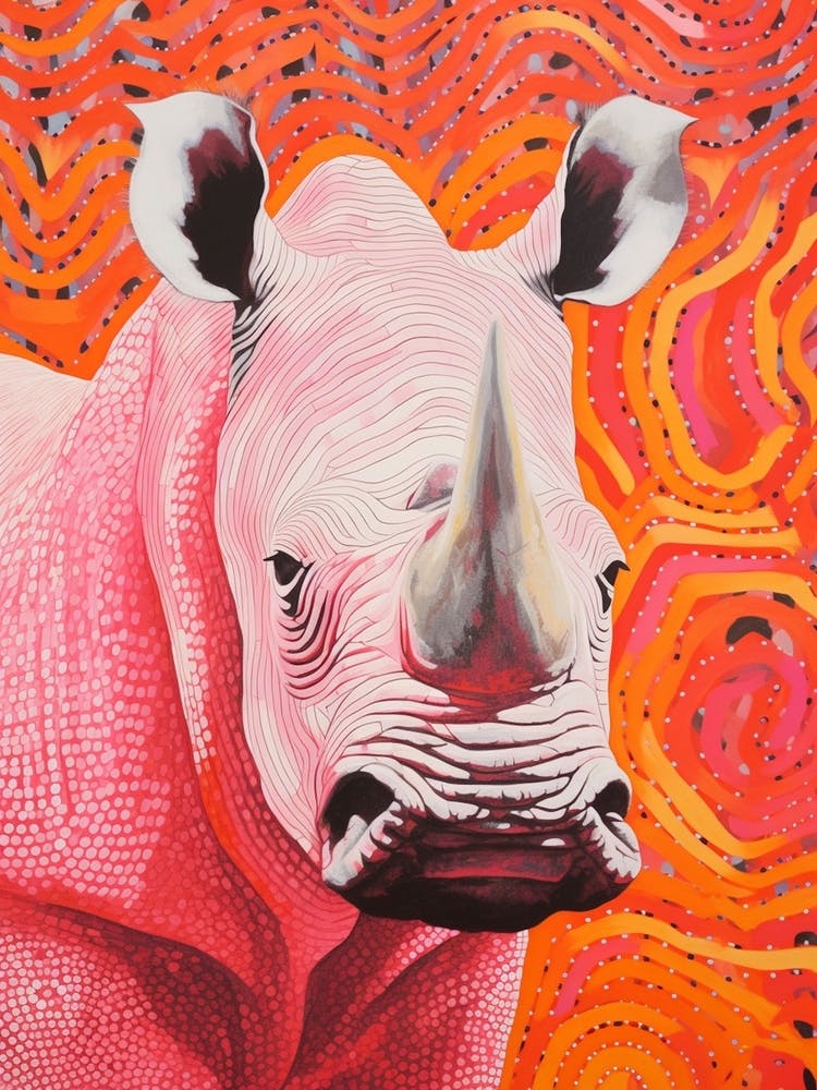 Rhinocéros Pointillé Lignes Ondulées Rose & Orange 3