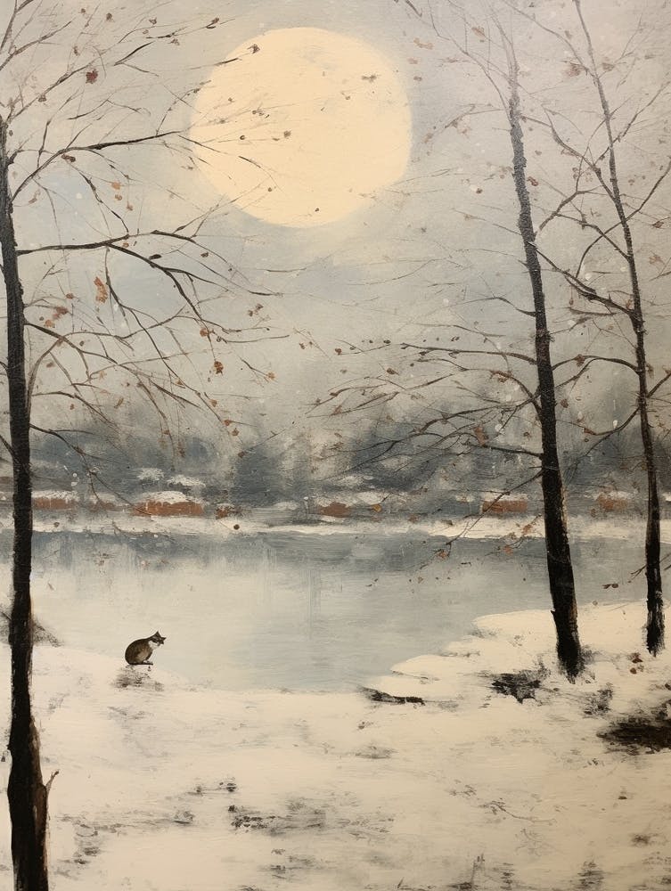 Vintage Winter Animal Painting Vole 1