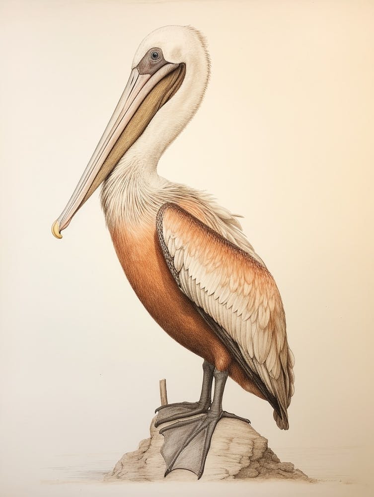 Vintage Bird Drawing Brown Pelican 3