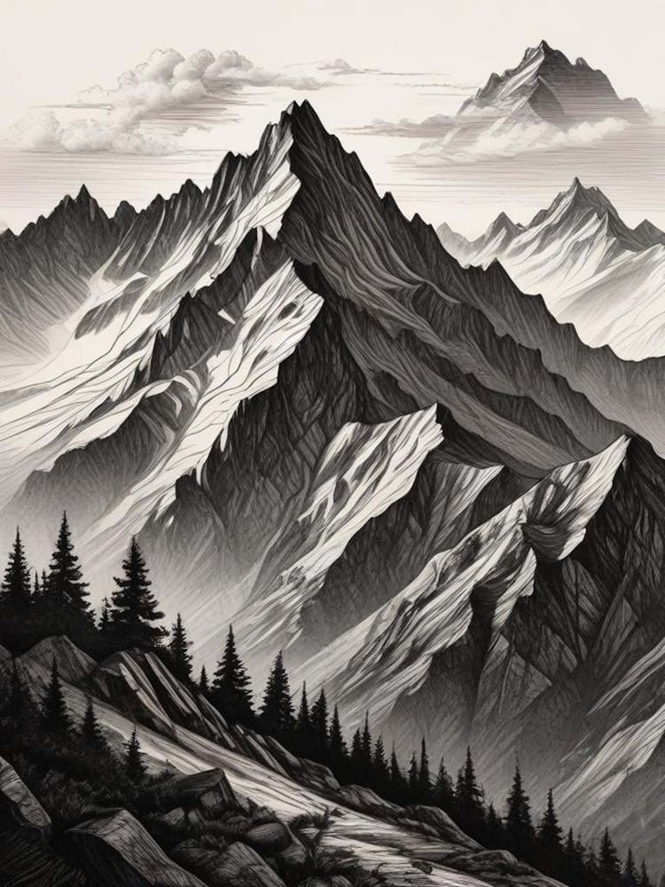 Monochrome Mountain Landscape (5)