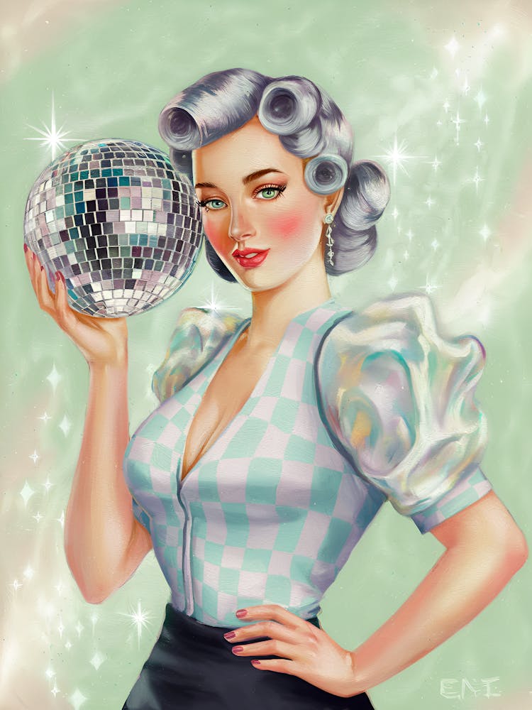 Pinup Girl With Disco Ball 1