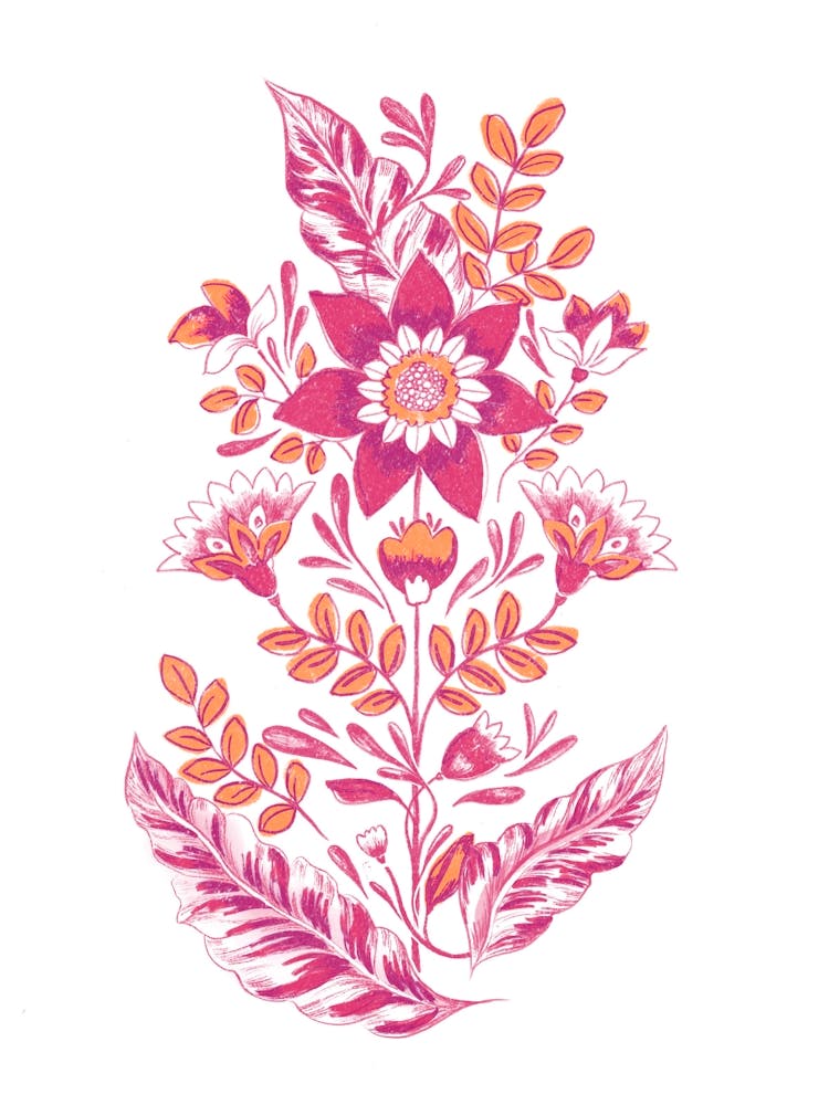 Folk Floral Silkscreen Pink
