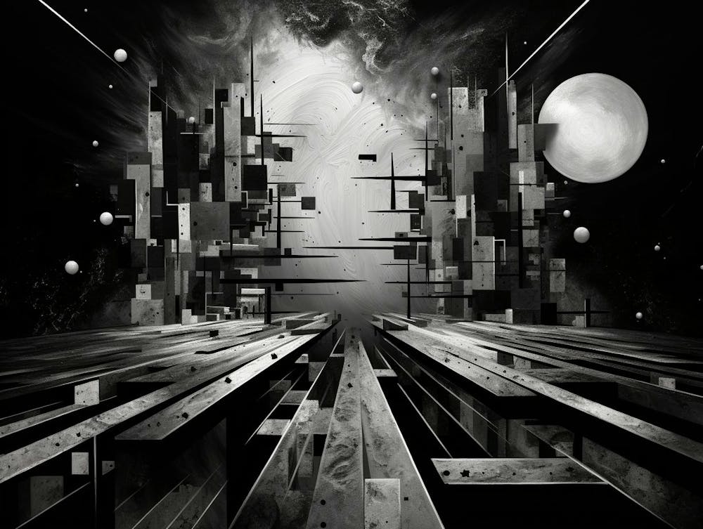 Parallel Universes Abstract Black And White 7