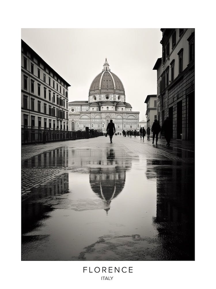 Poster Of Florence, Italy, Black And White Analogue Photography 1