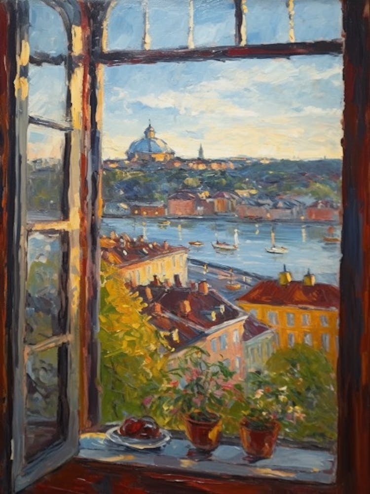 Window View Of Stockholm Sweden Impressionism Style 1