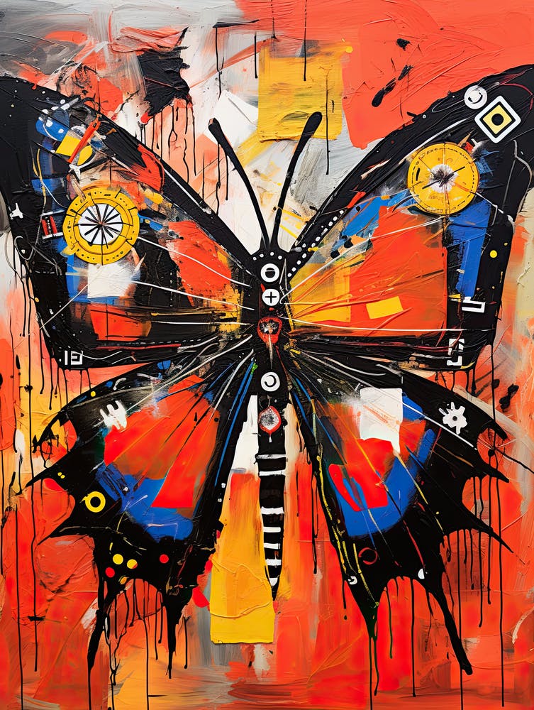 Butterfly red&orange in Basquiat's Style