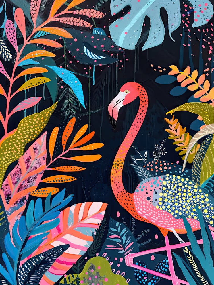 Flamant rose radieux style Matisse