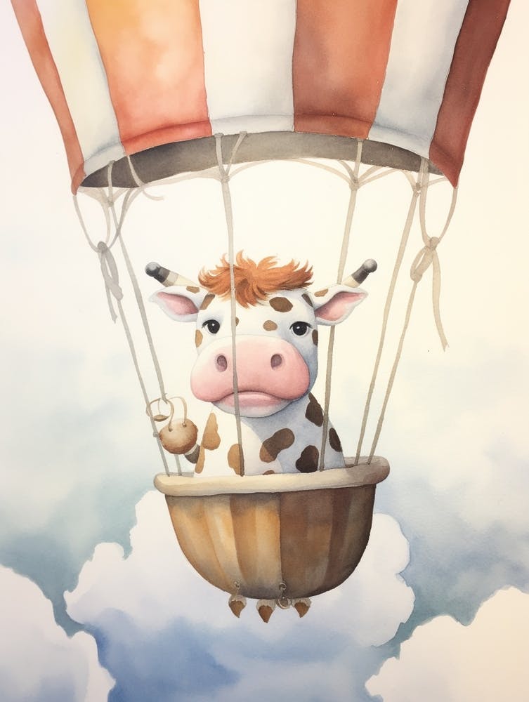 Baby Cow In A Hot Air Balloon