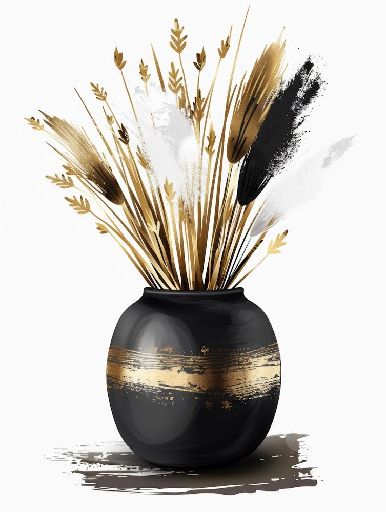 Black And Gold Vase With Flowers