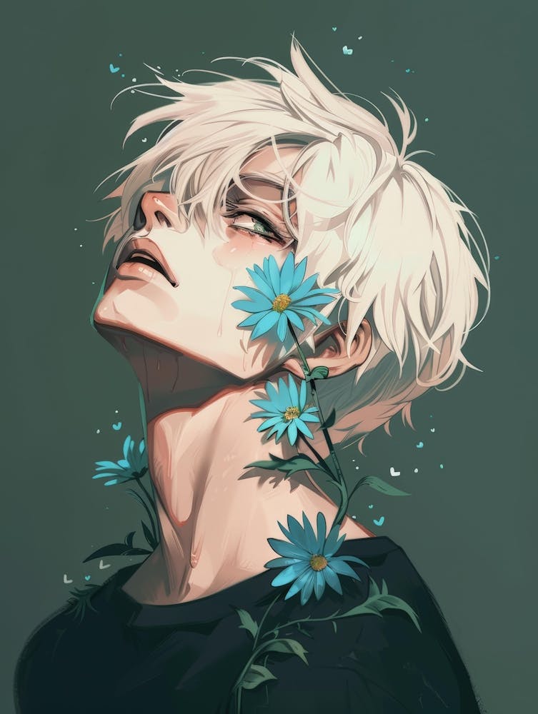 Anime Boy With Flowers