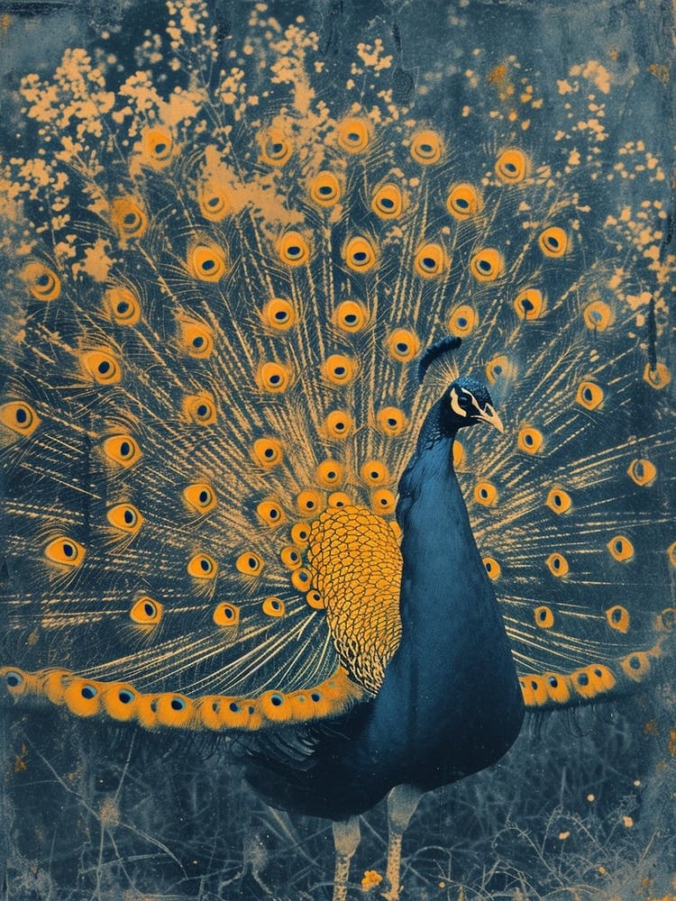 Orange & Blue Vintage Peacock Feathers