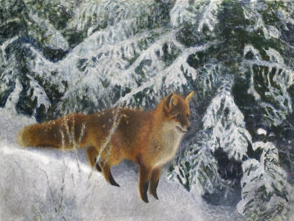 Fuchs im Schnee Wintergemälde