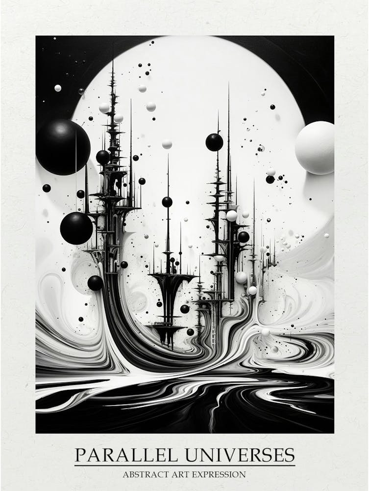 Parallel Universes Abstract Black And White 15 Poster