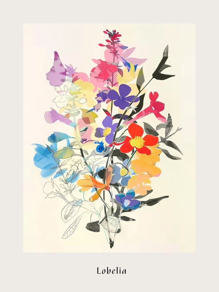 Lobelia Collage Flower Bouquet Poster