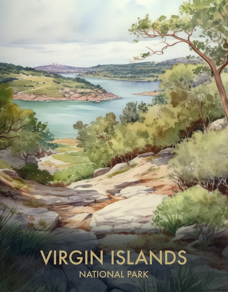 Virgin Islands National Park Watercolour Vintage Travel Poster 1