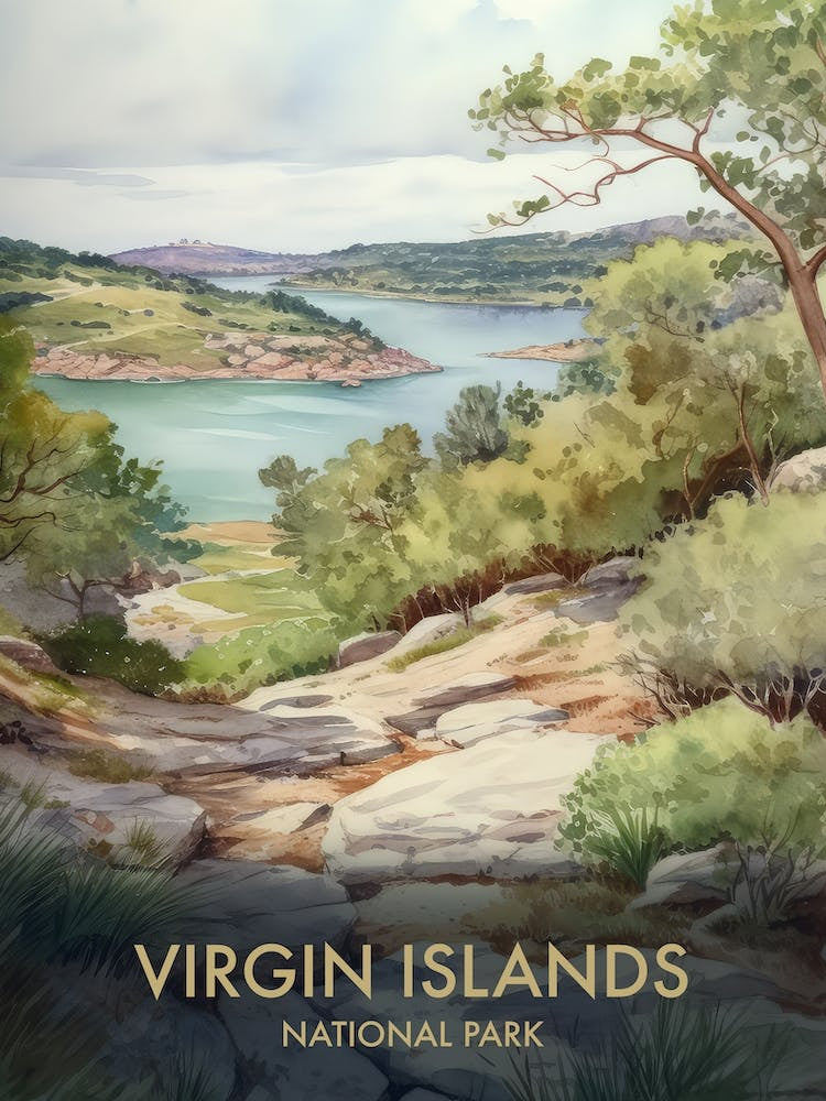 Virgin Islands National Park Watercolour Vintage Travel Poster 1