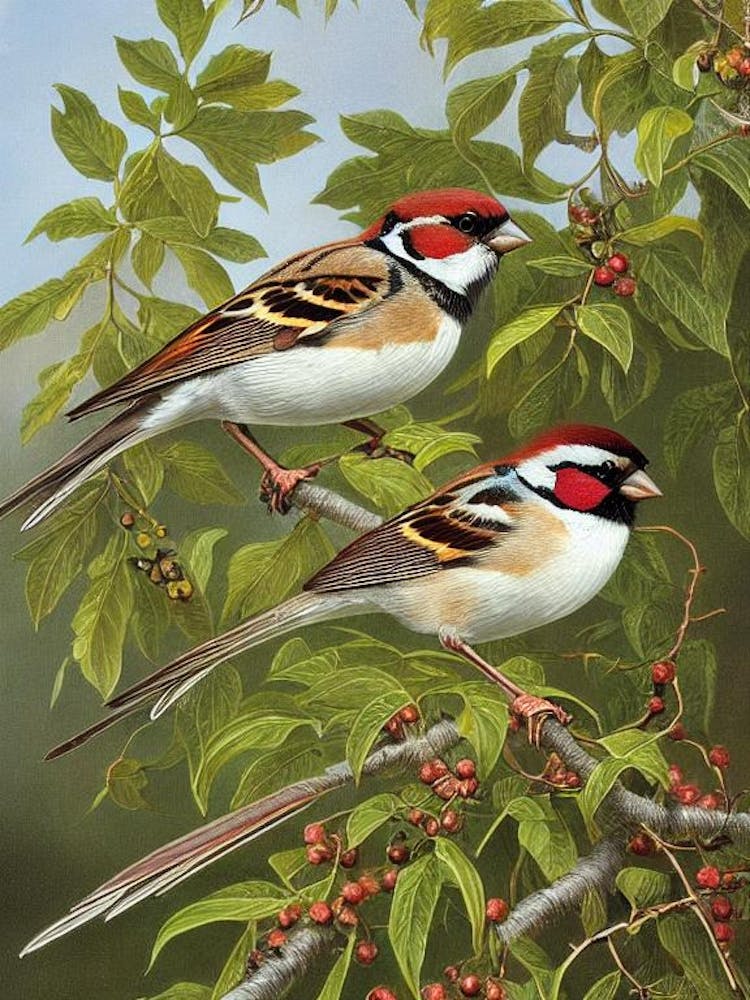 House Sparrow 2 Haeckel Style Vintage Illustration Bird