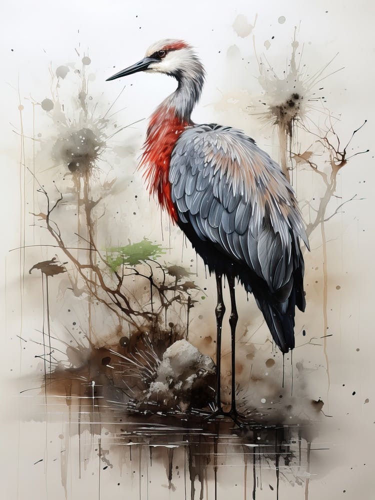 Crane, Japanese Brush Painting, Ukiyo E, Minimal 1