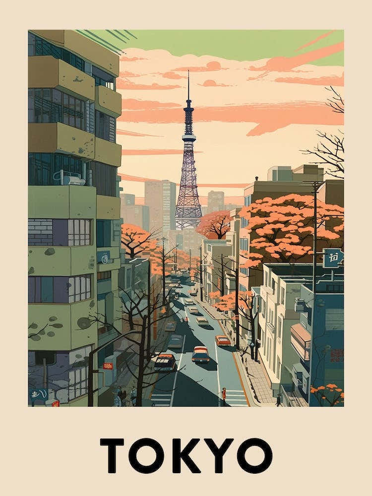 Tokyo 3 Vintage Travel Poster
