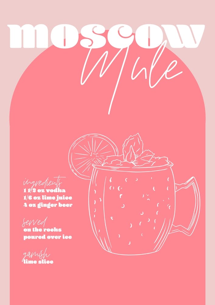Vintage Retro Inspired Moscow Mule Recipe Pink And Dark Pink