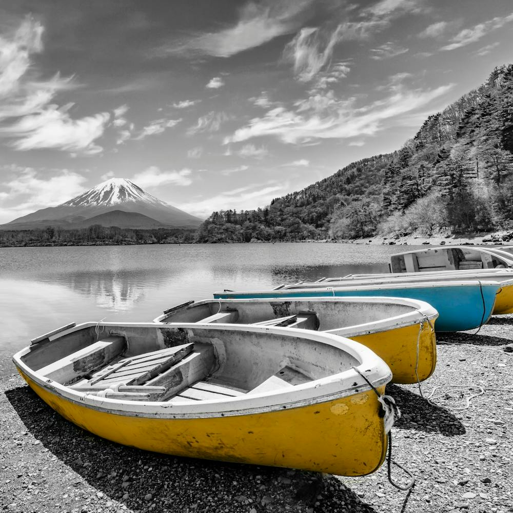 Lac Shoji Pittoresque avec le Mont Fuji en Colorkey