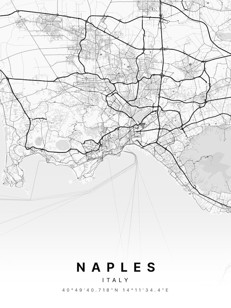 Naples Italy White Map