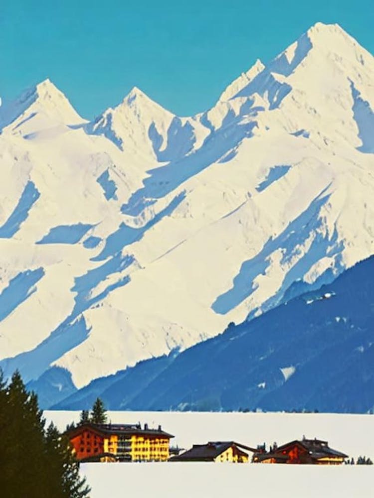 Crans Montana 2, Switzerland Midcentury Vintage Skiing Poster