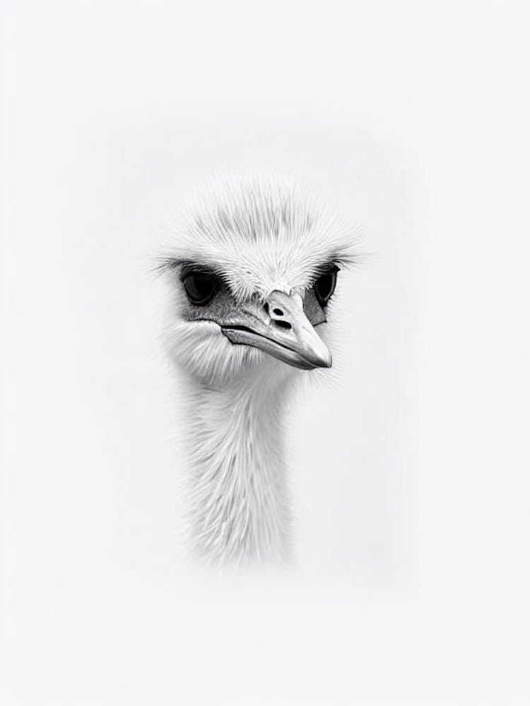 Ostrich B&W Pencil Drawing 3 Bird