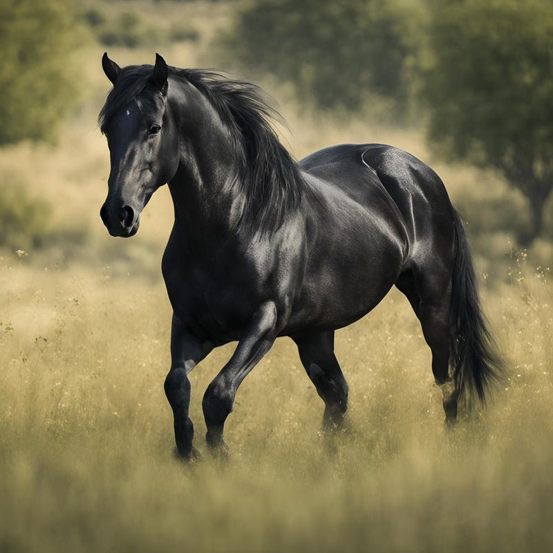 Black Horse Galloping In The Field
