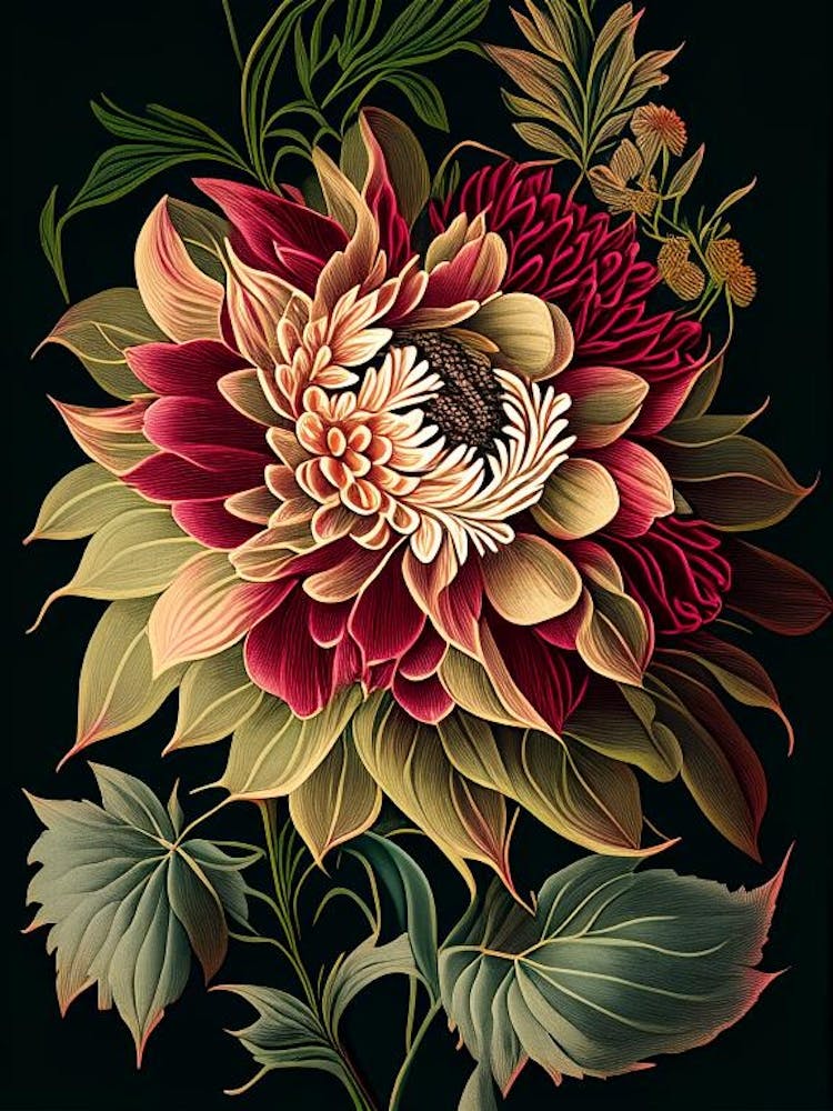 Dahlia 3 Floral Botanical Vintage Poster Flower
