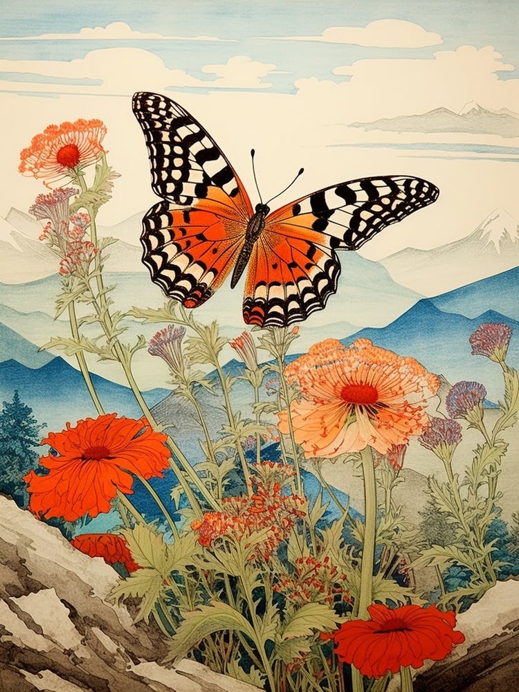 Butterflies With Wild Flower Japanese Style Painting 2