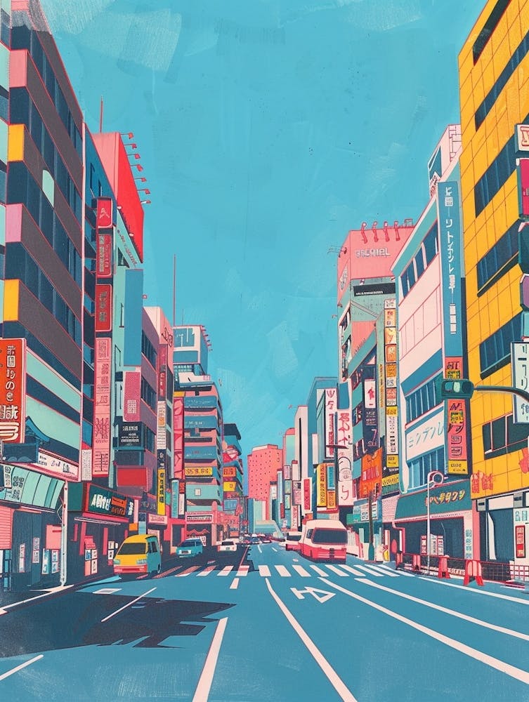 Akihabara Tokio 4 Farbenfrohe Illustration