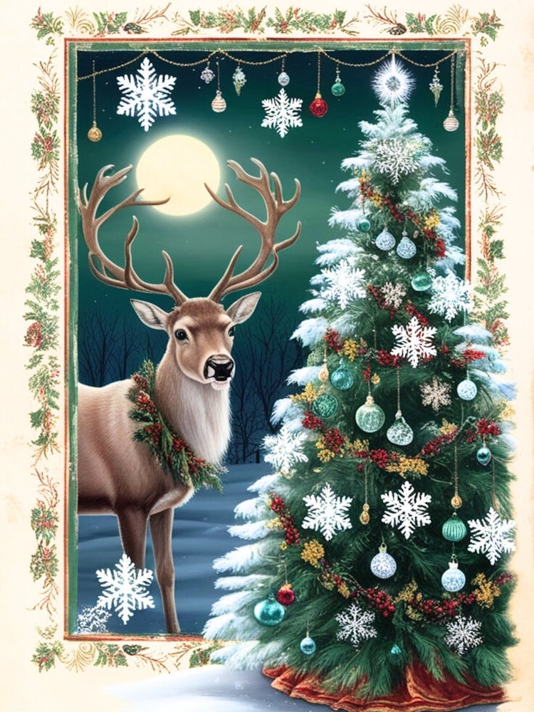 William Morris Deer With Christmas Tree 1