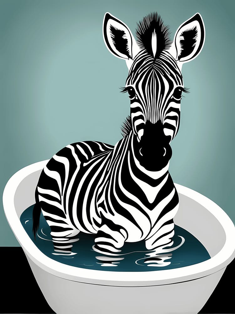 Baby Zebra In A Bath Tub Photo Realistic Flat Art Solid Back Ground Hand Drawn Full Zebra Portr 105354355 1