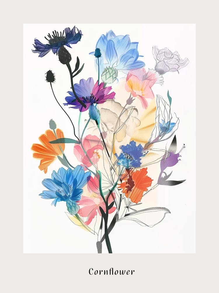 Cornflower 1 Collage Flower Bouquet Poster