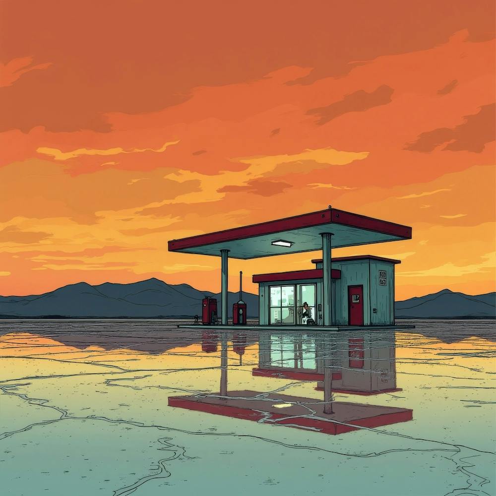 Sunset At Gas Station