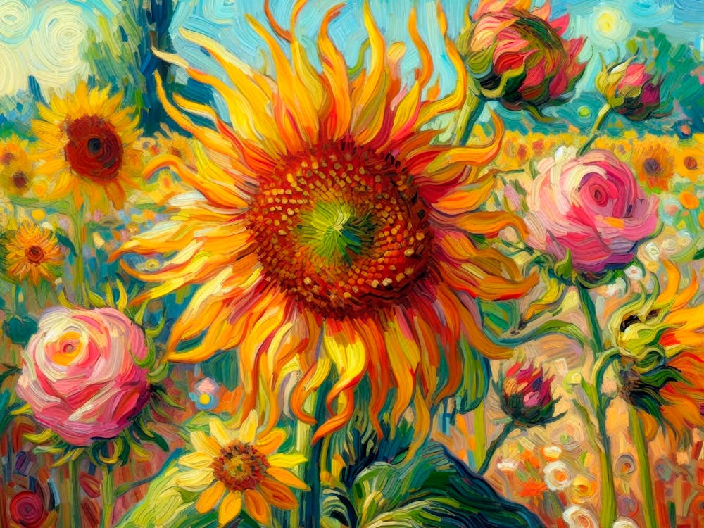 Sunflowers And Roses