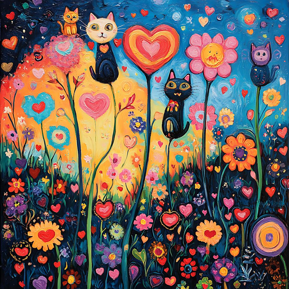 Abstract painting of a cat in a flower field 8