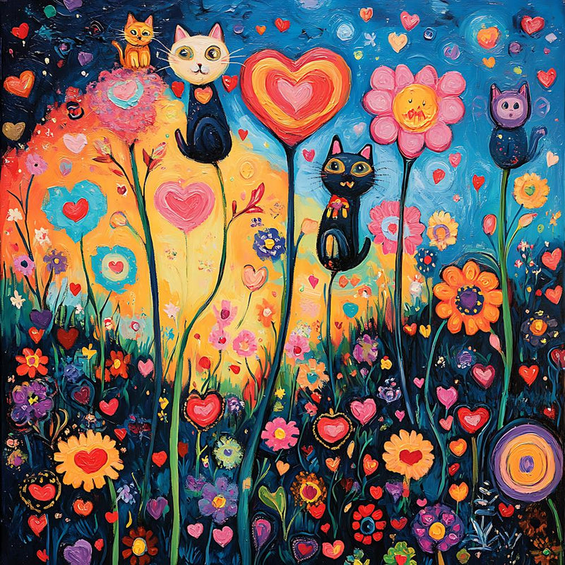 Abstract painting of a cat in a flower field 8